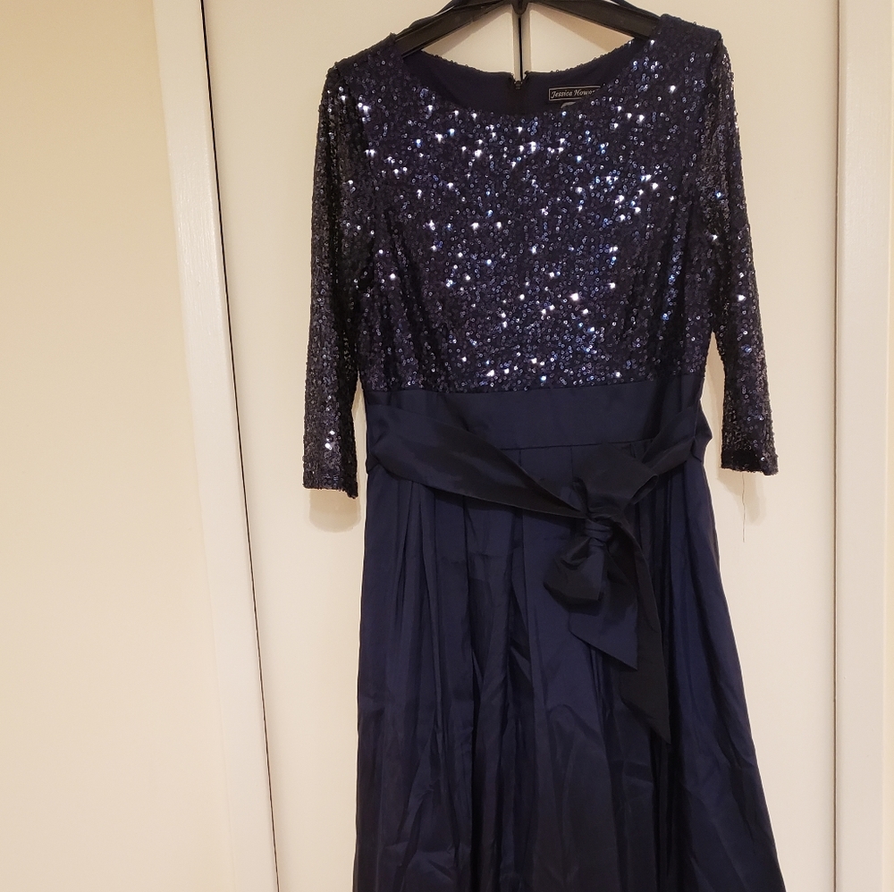 Deep Navy blue floor length formal gown.